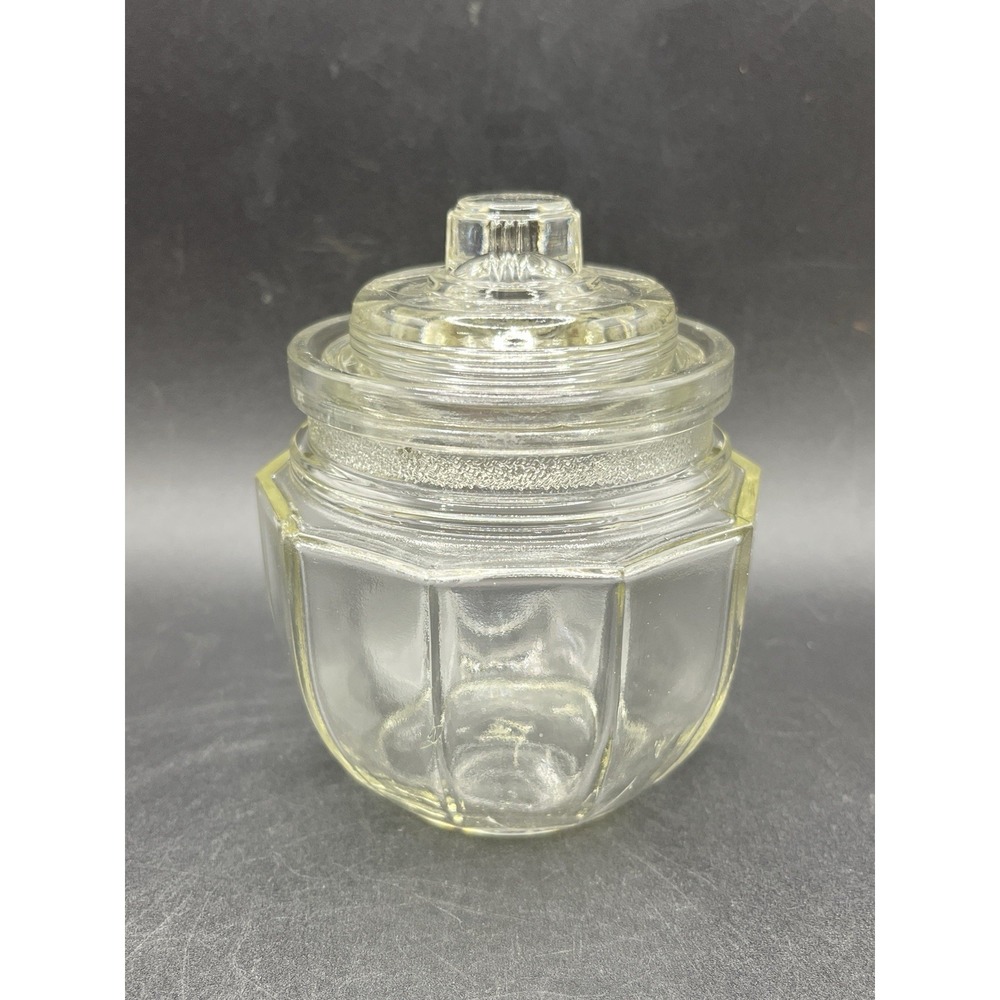 Hazel Atlas Glass Jar w/ Lid #12‎ Clear Vintage 10 Paneled 4" Trinket Dish Decor